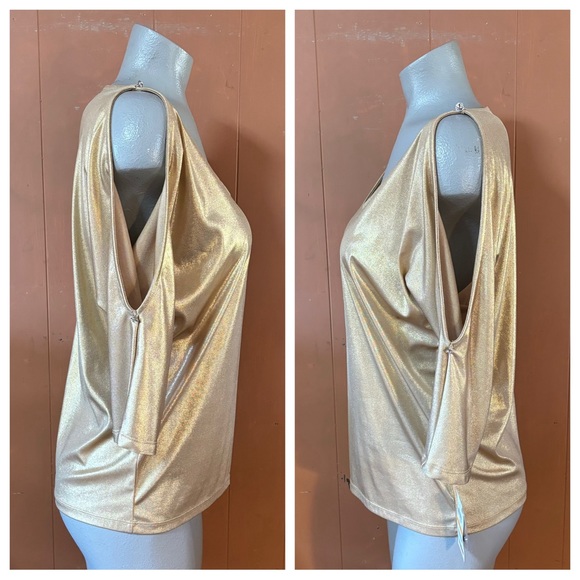 NWT INC International Concepts Going Global Metallic Gold Cold Shoulder Top S - Picture 4 of 8